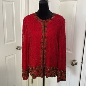 Laurence Kazan vintage beaded red silk jacket.